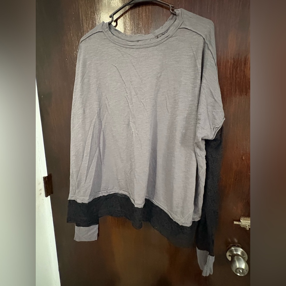 Free People Two-Tone Long Sleeve Tee in Gray and Black - Picture 3 of 11